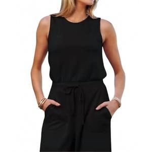 NEW DAVI & DANI plus boat neck sleeveless pocket jumpsuit in black